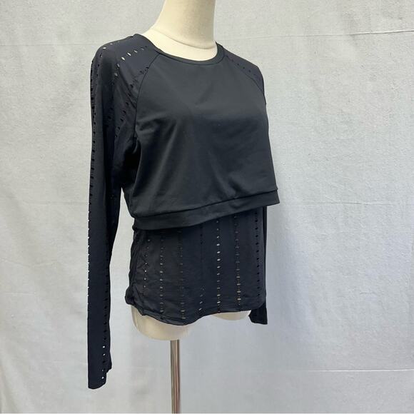 Fabletics Shelby Long-Sleeve 2 Layer Eyelet Laser Mesh Black Top Size Medium - Picture 3 of 16
